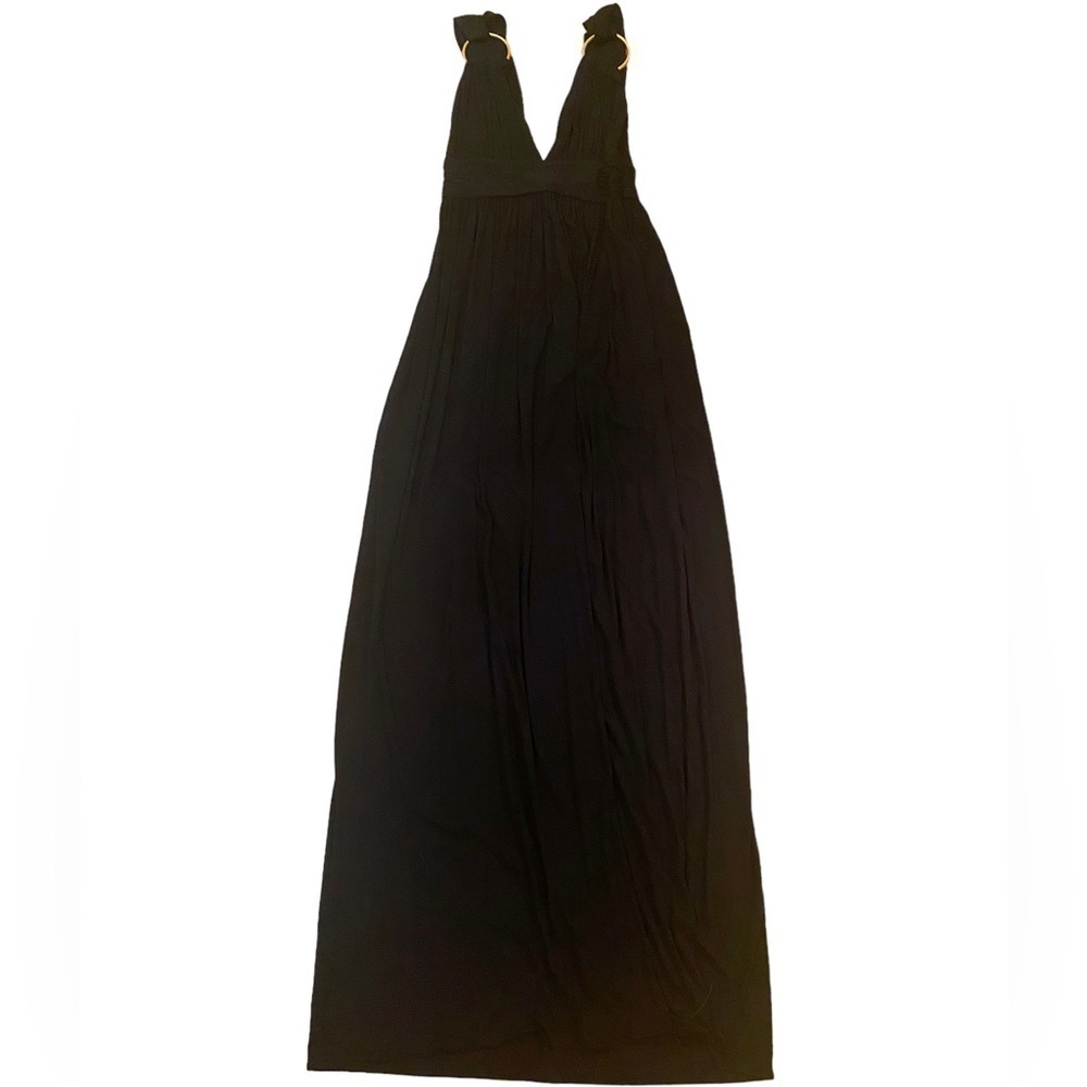 Milly of New York Black Sleeveless Long Maxi Dress with Gold Detail - Size Small